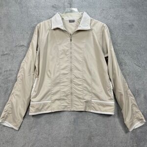Nike Jacket Women Large Beige Windbreaker Full Zip Athletic Golf Sportswear Y2K